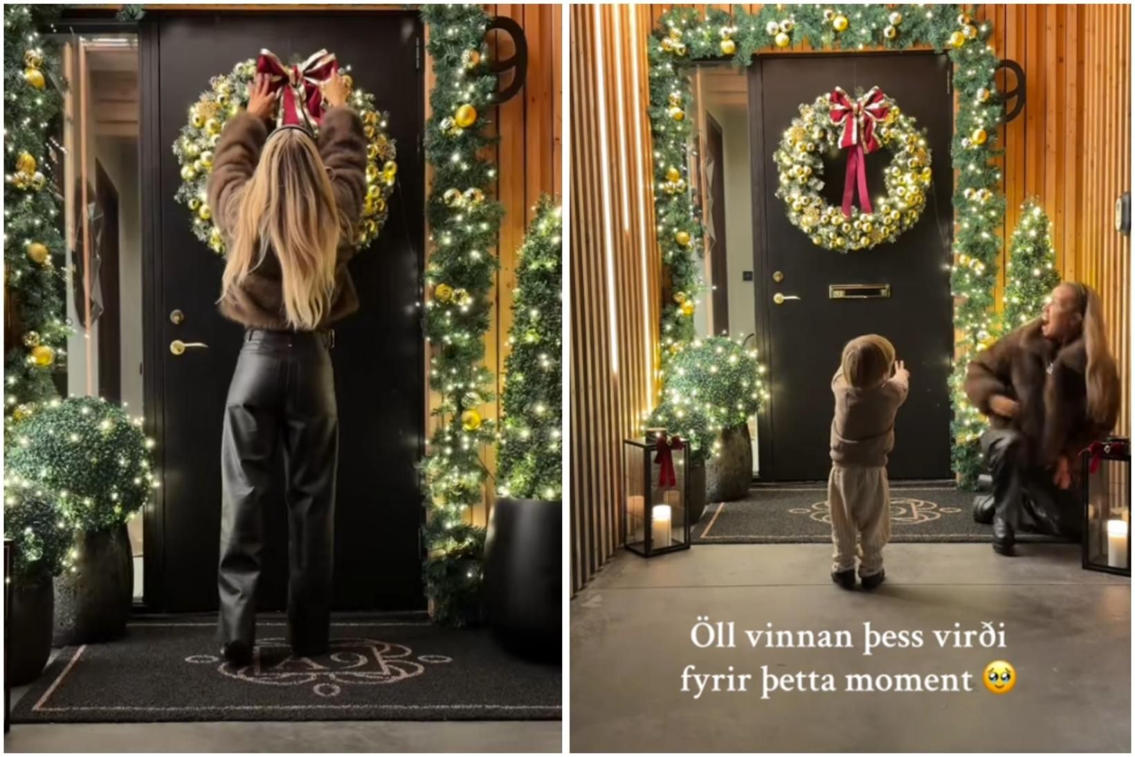 Gréta Salóme skreytir útidyrnar